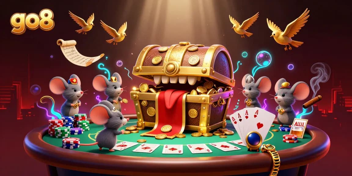 Experience the thrill of go8 casino adventures with treasure chests and poker excitement.