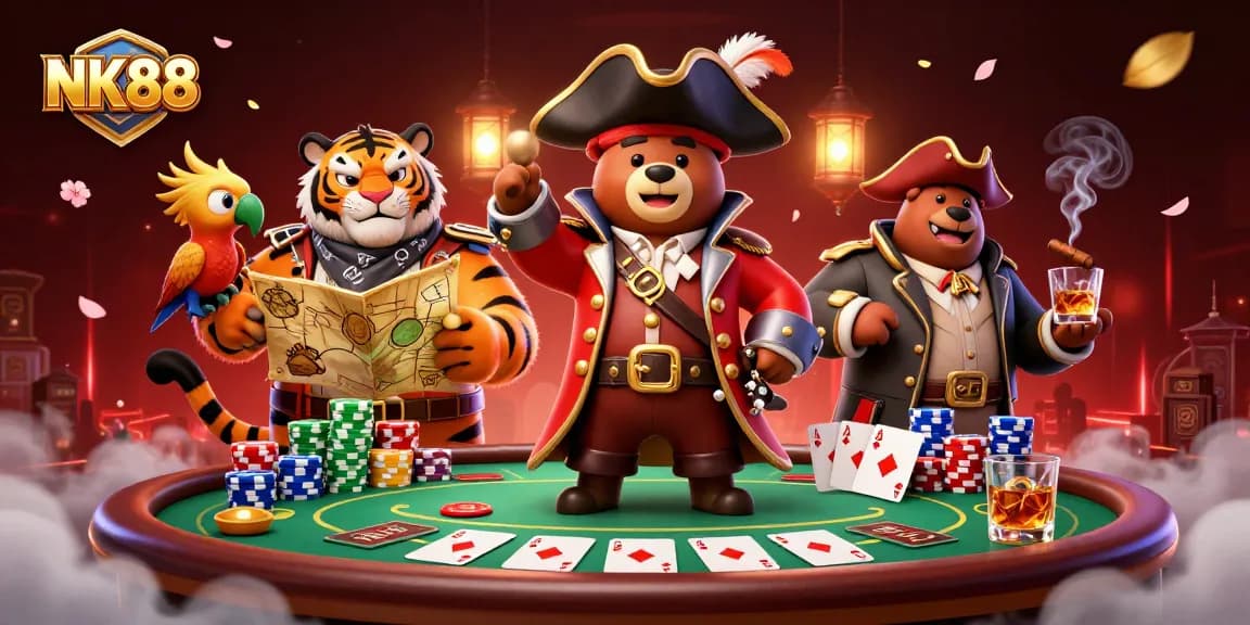 Join the adventure with NK88 and explore vibrant poker action in a whimsical casino setting.