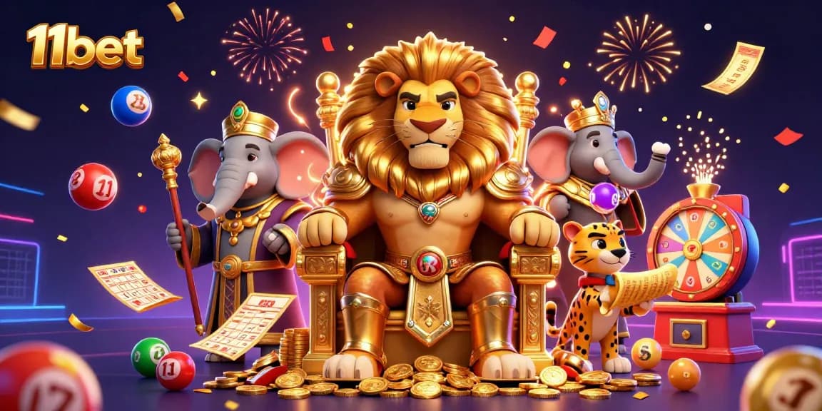 Engage with 11bet's spectacular casino kingdom featuring vibrant lottery balls and golden rewards.