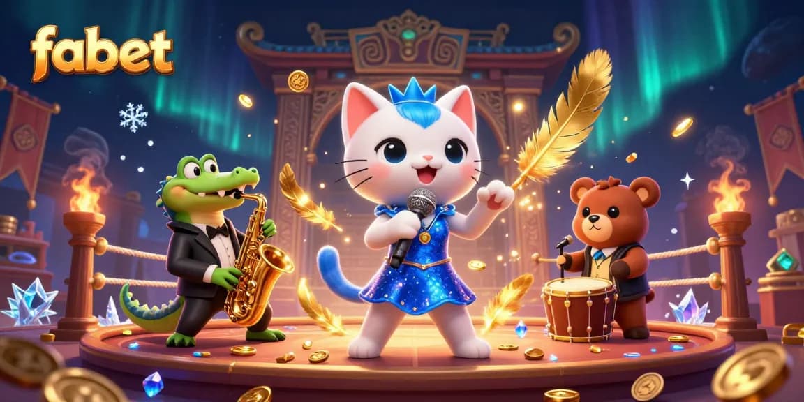 Experience fabet casino excitement with a vibrant scene of a jazz-singer cat and friends