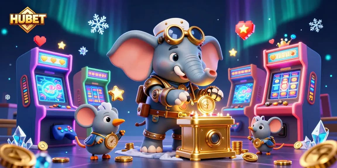 Utilize HUBET to experience captivating fun with a steampunk elephant and vibrant 3D game elements.
