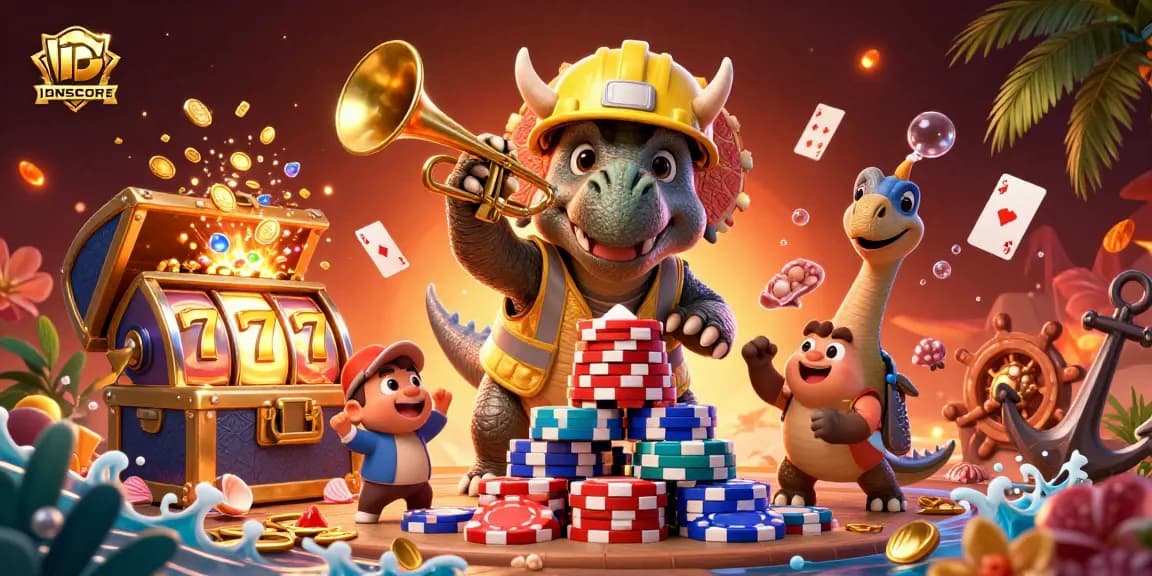 Engage with IDNSCORE featuring lively cartoon characters amidst dynamic slot gaming elements, enriching your gaming experience.