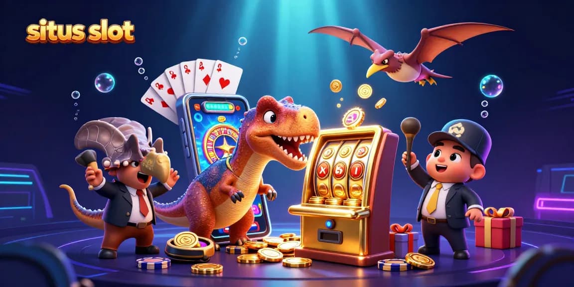 Slot online gacor saat kepala pachycephalosaurus memukul mesin slot emas dan koin berhamburan.