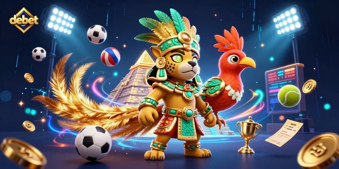Engage in thrilling betting activities with debet, surrounded by dynamic sports elements and vibrant casino energy.
