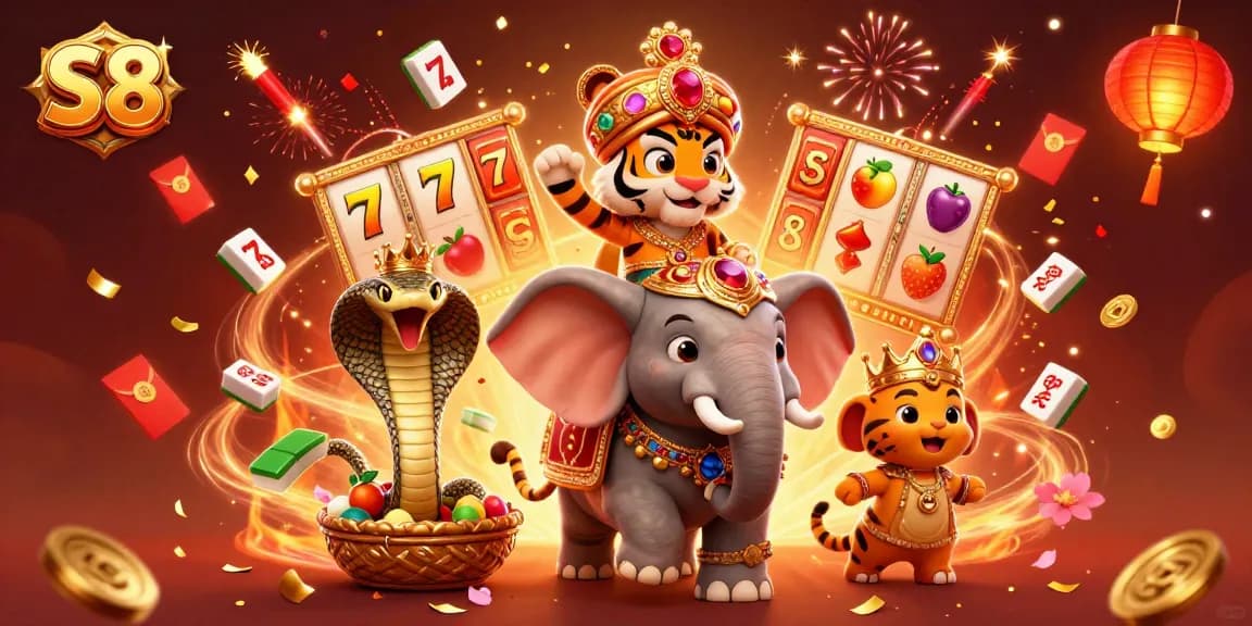 Experience the excitement of S8 slot games with a vibrant, dynamic 3D illustration featuring lively characters.