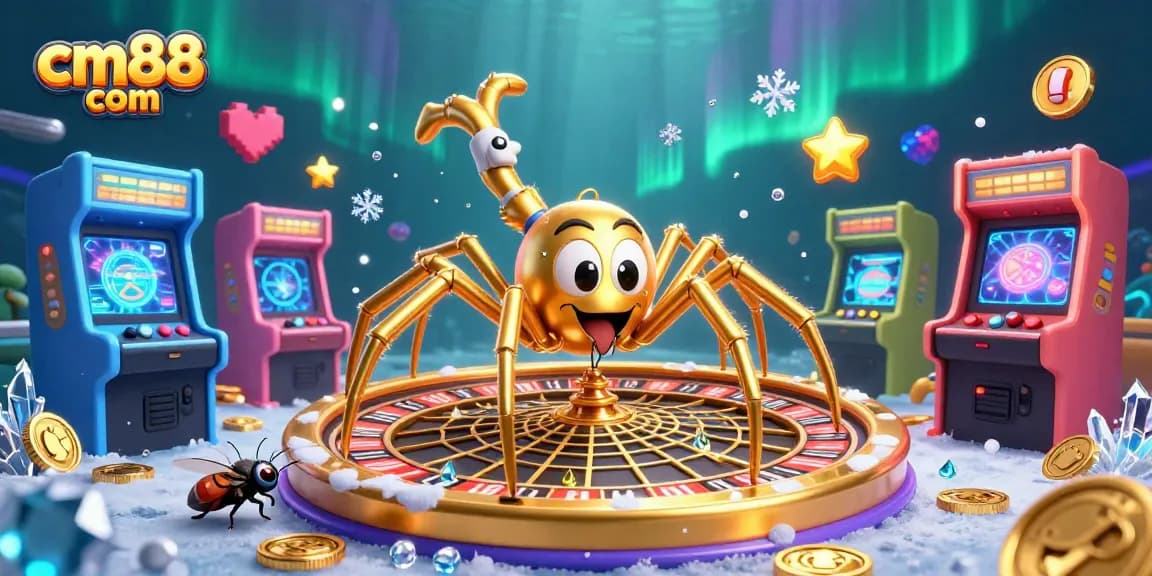 Experience thrilling wins with cm88 com as a golden spider spins a roulette wheel.