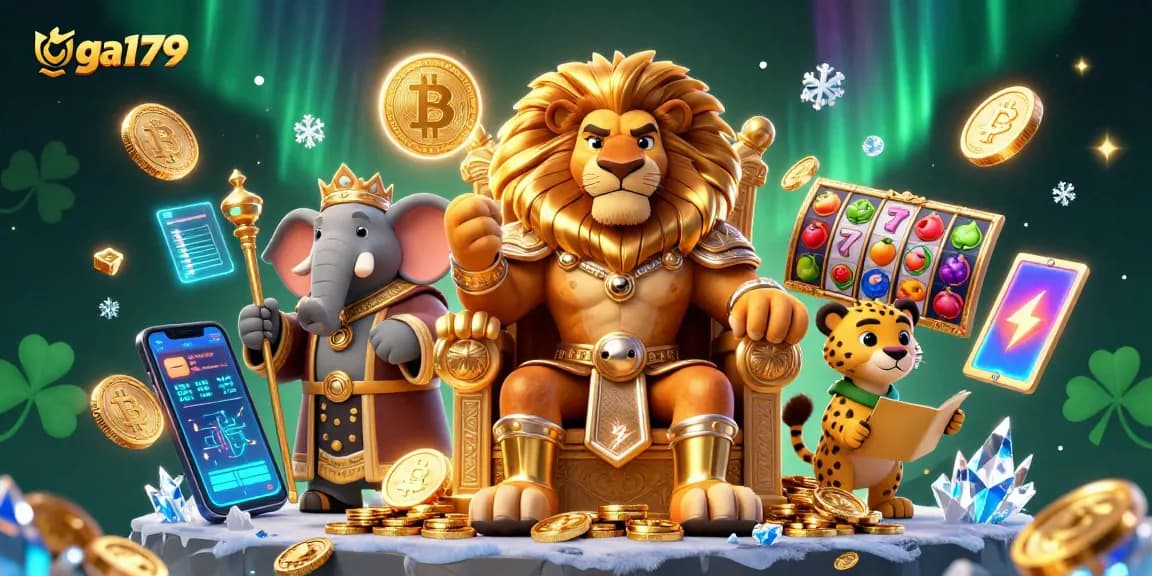 Engage with ga179's thrilling 3D casino scene showcasing the lion king and crypto elements.