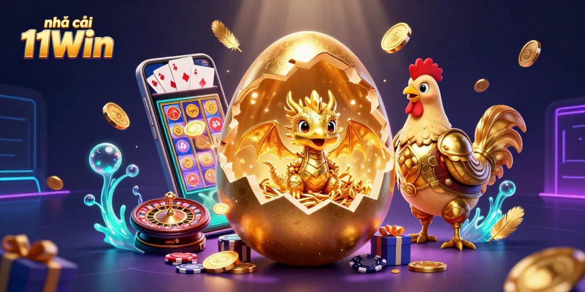 Engage with Nhà cái 11Win featuring a golden dragon on poker chips and exciting game elements.