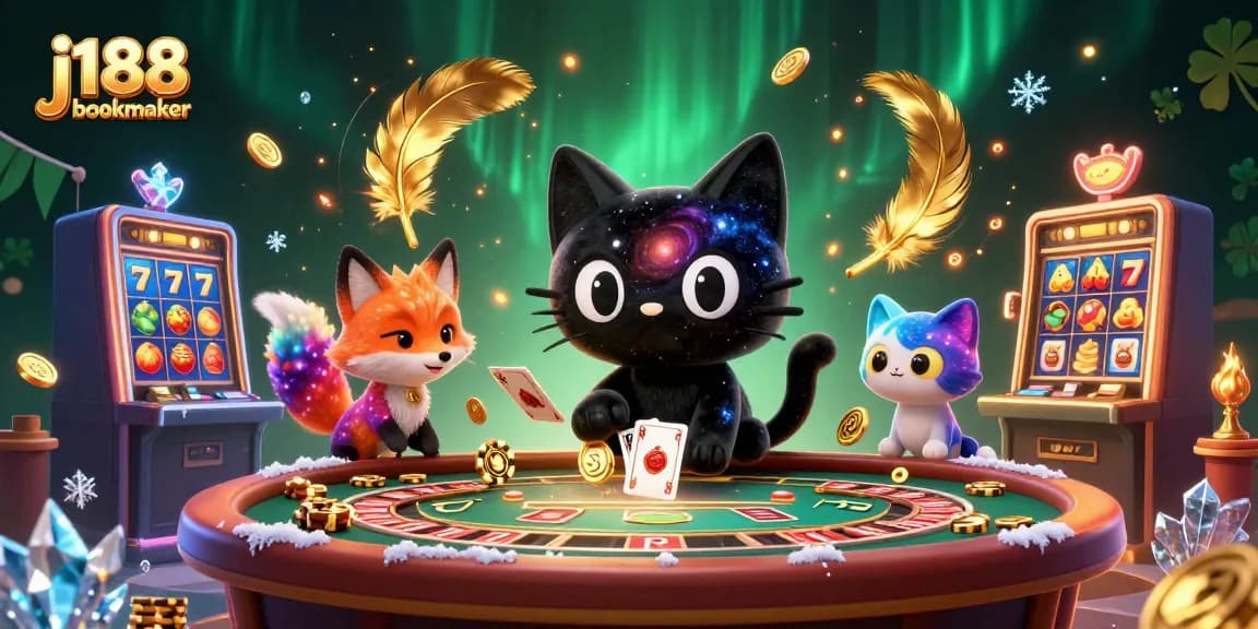 Engage with the j188 bookmaker in this vibrant cosmic casino scene full of dynamic gaming elements.