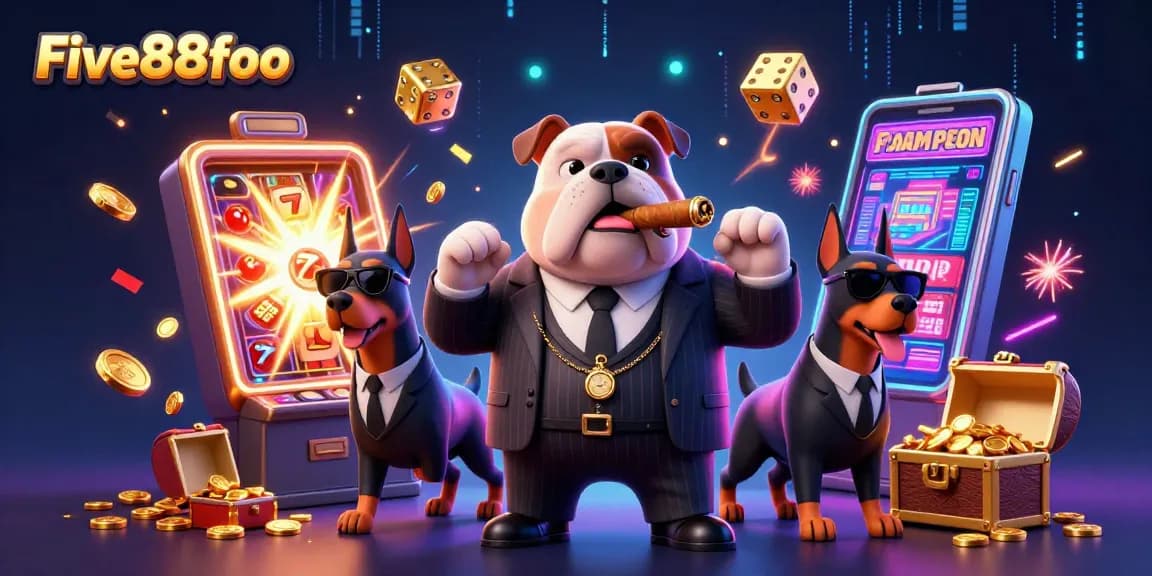 Experience the thrill of slot machines with Five88foo's animated jackpot scene featuring characters and vibrant elements.