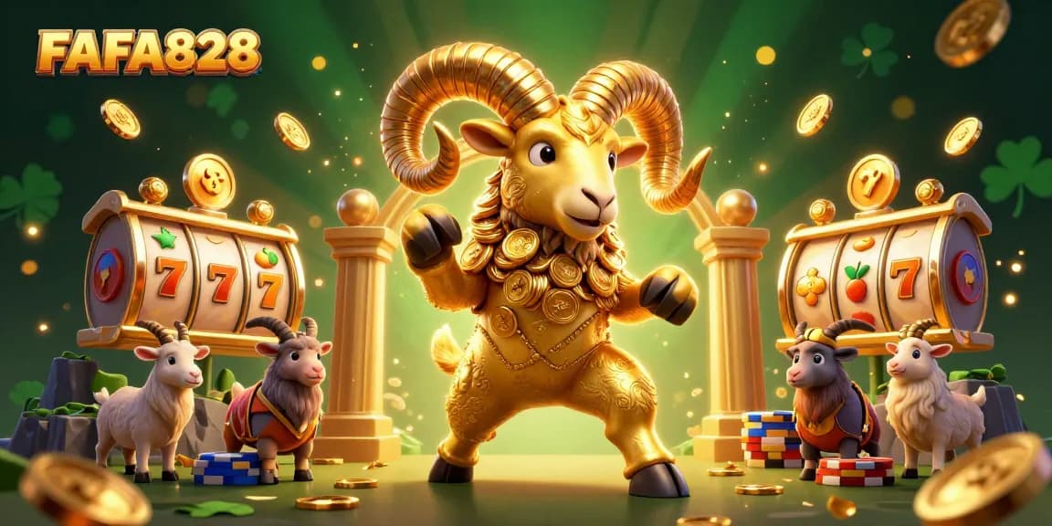 FAFA828 players enjoy immersive slot games with dynamic reels and glittering coins in a rich casino environment.