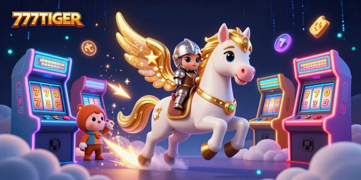 Winning big on 777TIGER with a celestial horse and arcade-style slot elements.