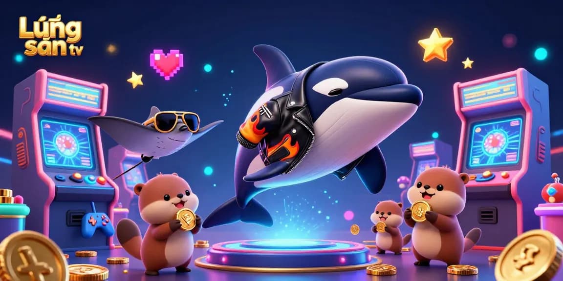 Lương sơn tv showcases lively cartoon characters enjoying casino games and coins in a vibrant setting.