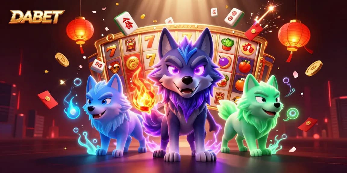 DABET slot gaming scene with animated 3D characters and vibrant casino elements.
