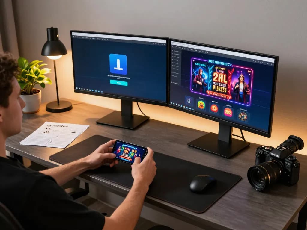 Engaging hands using LLWIN Download on a smartphone in a stylish online gaming setup full of strategy.