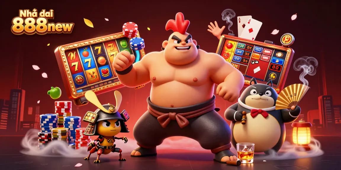 Experience the dynamic scene of Nhà cái 888new with a powerful sumo rooster and thrilling slot elements.