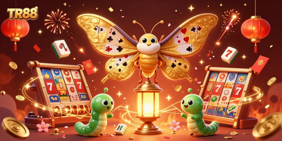 Experience the vibrant excitement of TR88 with animated casino scenes and a majestic atlas moth.