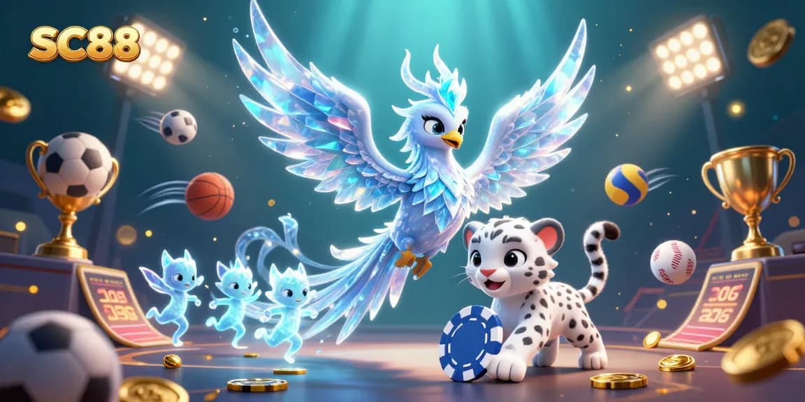 Experience the exciting world of SC88 with an ice phoenix and enchanting elements of casino gaming.