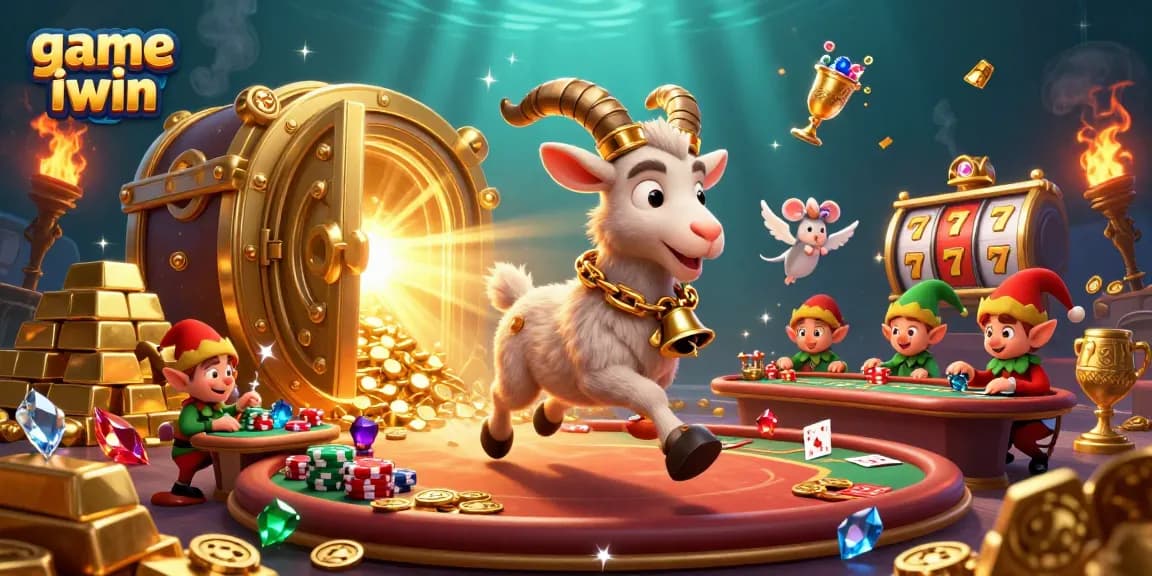 Join the excitement with game iwin as Krampus and friends bring festive chaos to a vibrant casino scene.