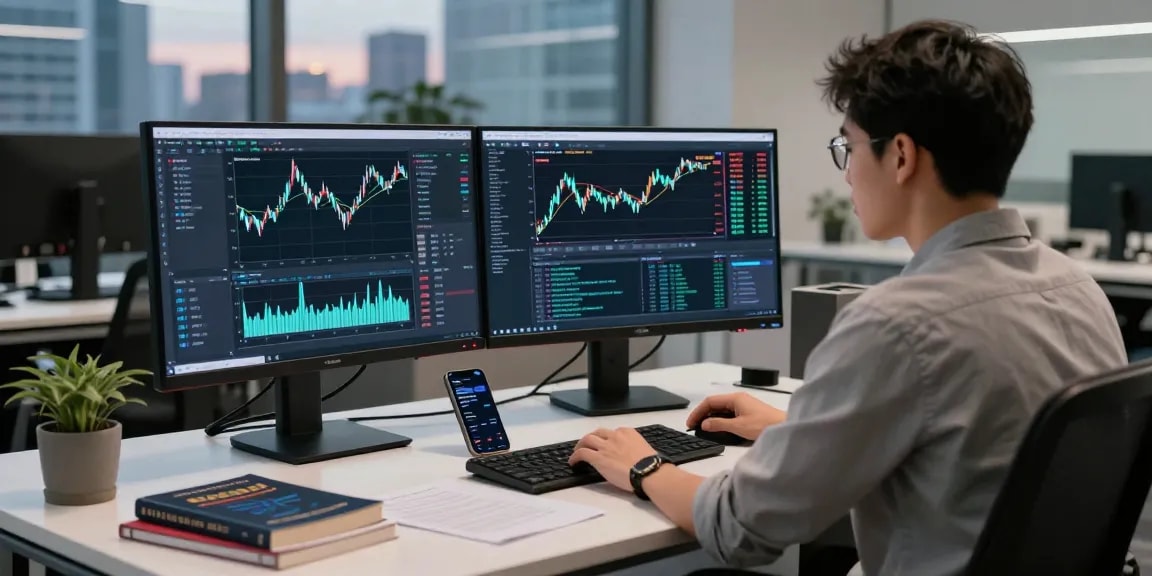 Developer integrating the currency pair historical Kline API in a sophisticated trading platform workspace with live forex charts.