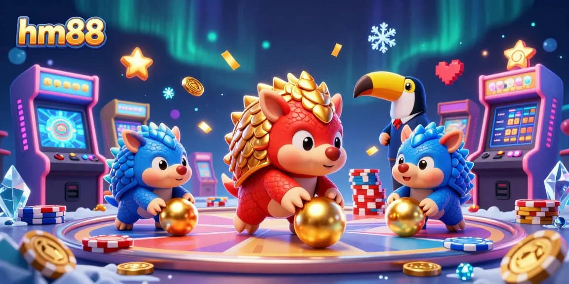 Engage in gaming excitement at hm88 with colorful pangolins bowling through poker stacks.