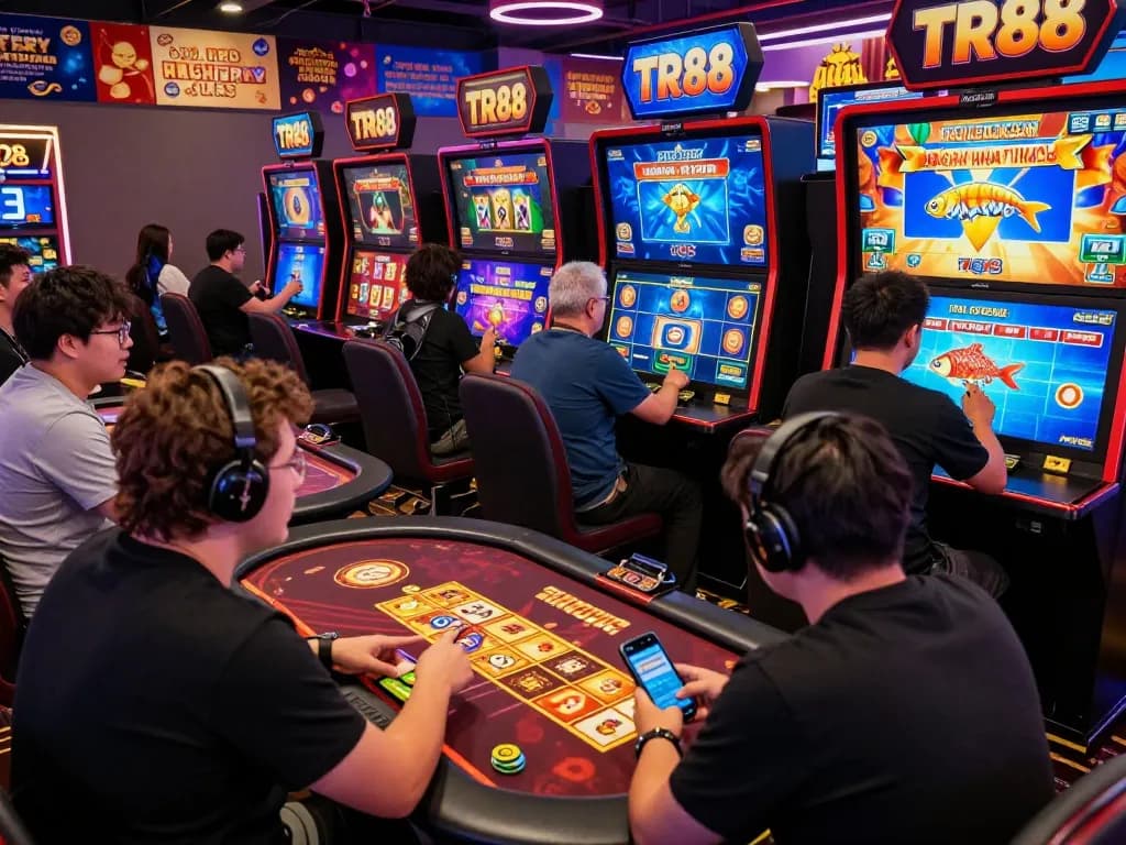 Exciting TR88 online gambling experience with players enjoying various games in a vibrant virtual casino atmosphere.