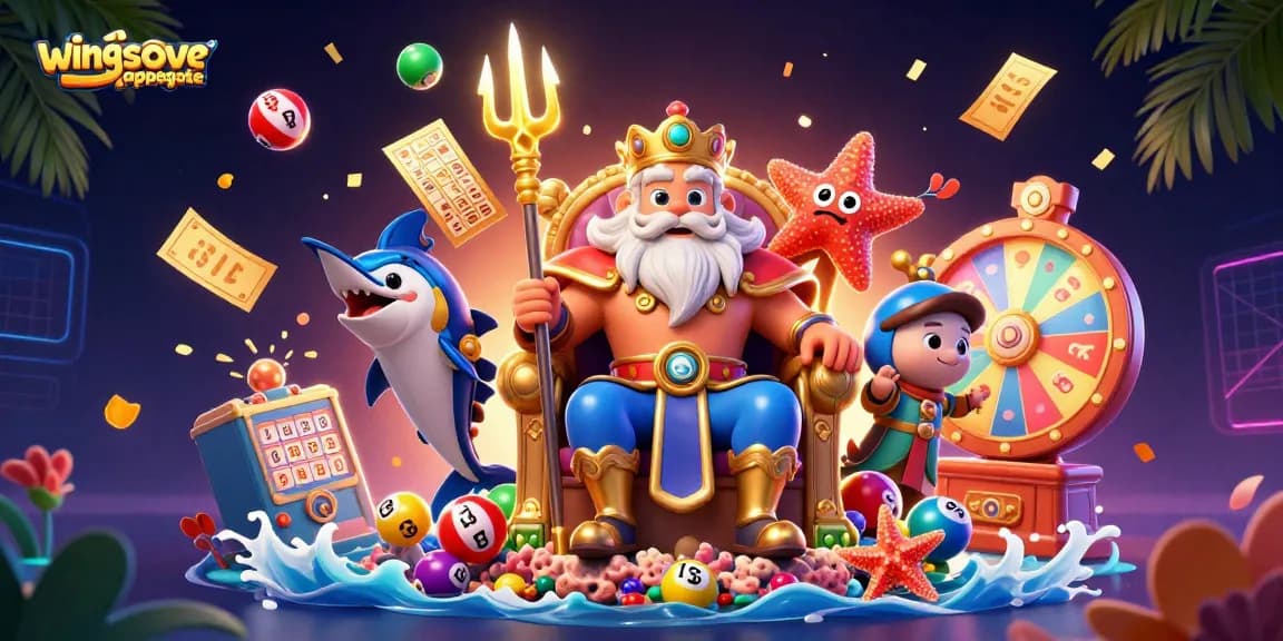 Play the lottery with wingsoverapplegate in this vibrant 3D scene filled with colorful game elements.