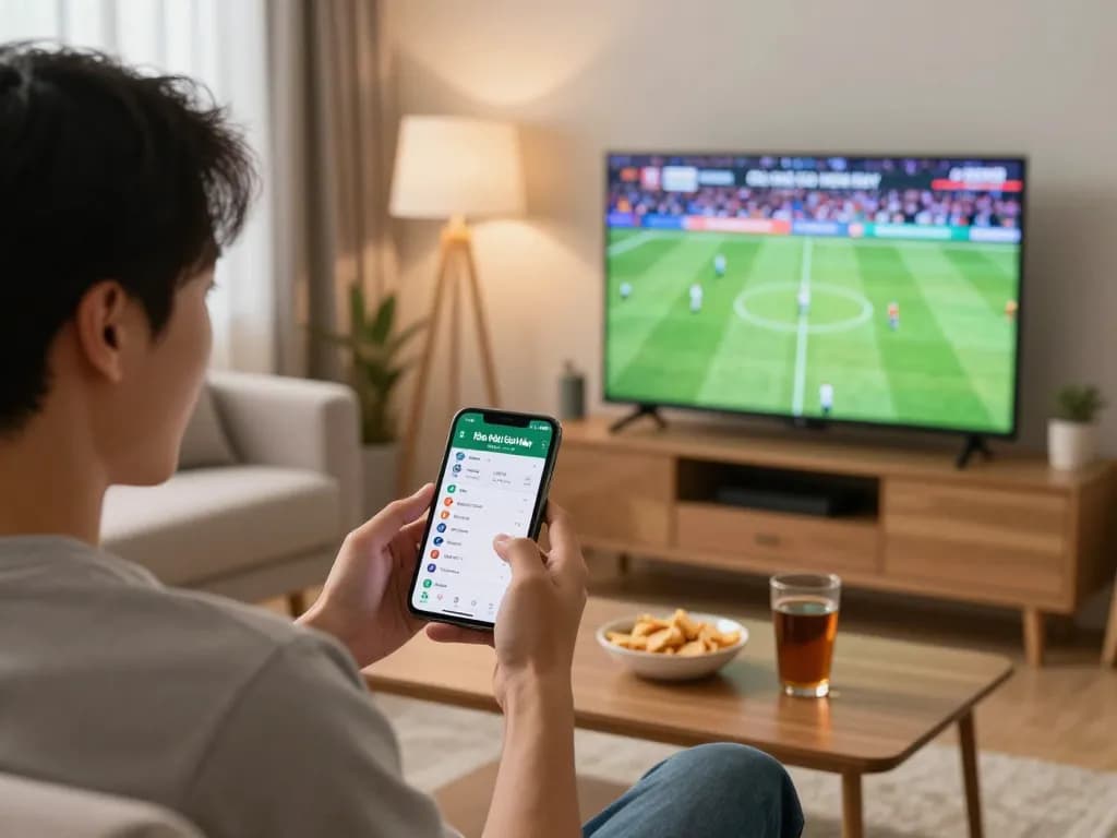 Kèo Nhà Cái Hôm Nay enthusiast engaged with sports betting app during live match