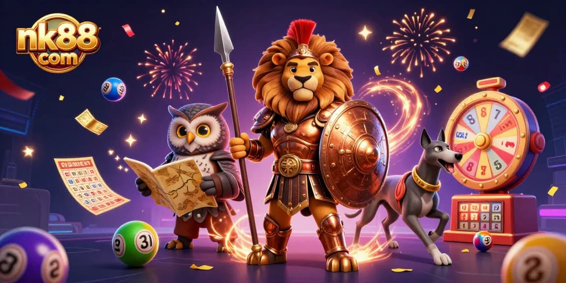 Experience the excitement of nk88 com with a vibrant and dynamic casino-themed 3D digital illustration.