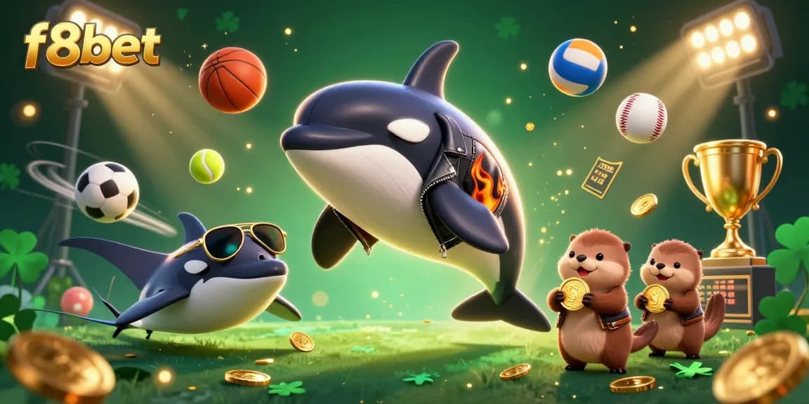 Bet on f8bet with energetic characters celebrating wins in a vibrant 3D casino scene.