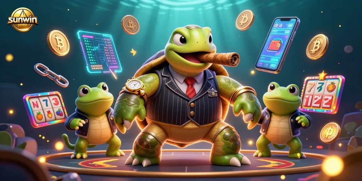 Experience thrilling casino action with sunwin's vibrant illustration of a snapping turtle and bullfrog enforcers.