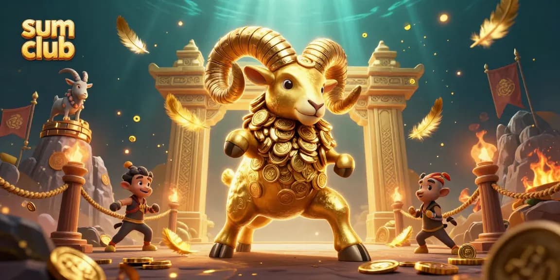 Join the action at sum club with a golden ram charging through a vibrant casino arena.