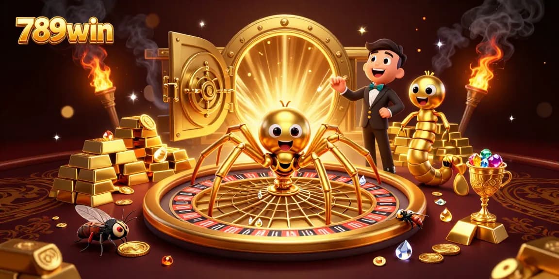 Bet and win at 789win with a golden spider spinning riches in a casino adventure.