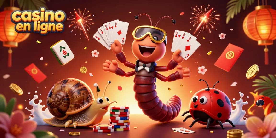 Jouez au casino en ligne avec un croupier millipède 3D et un gros tas de jetons