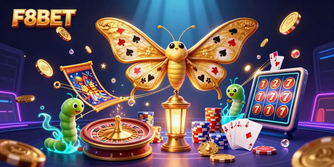 Spin and win at F8BET with a captivating 3D illustration of gaming excitement.