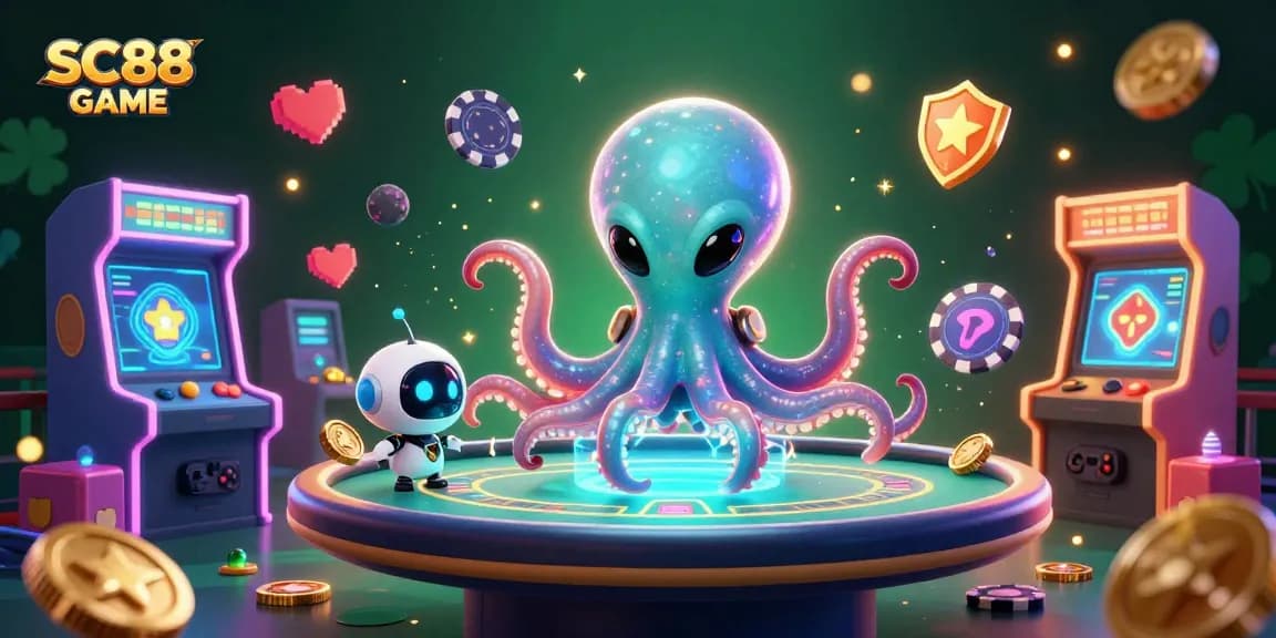 Engage in SC88 GAME with an alien octopus at a dynamic casino scene, showcasing vibrant elements.