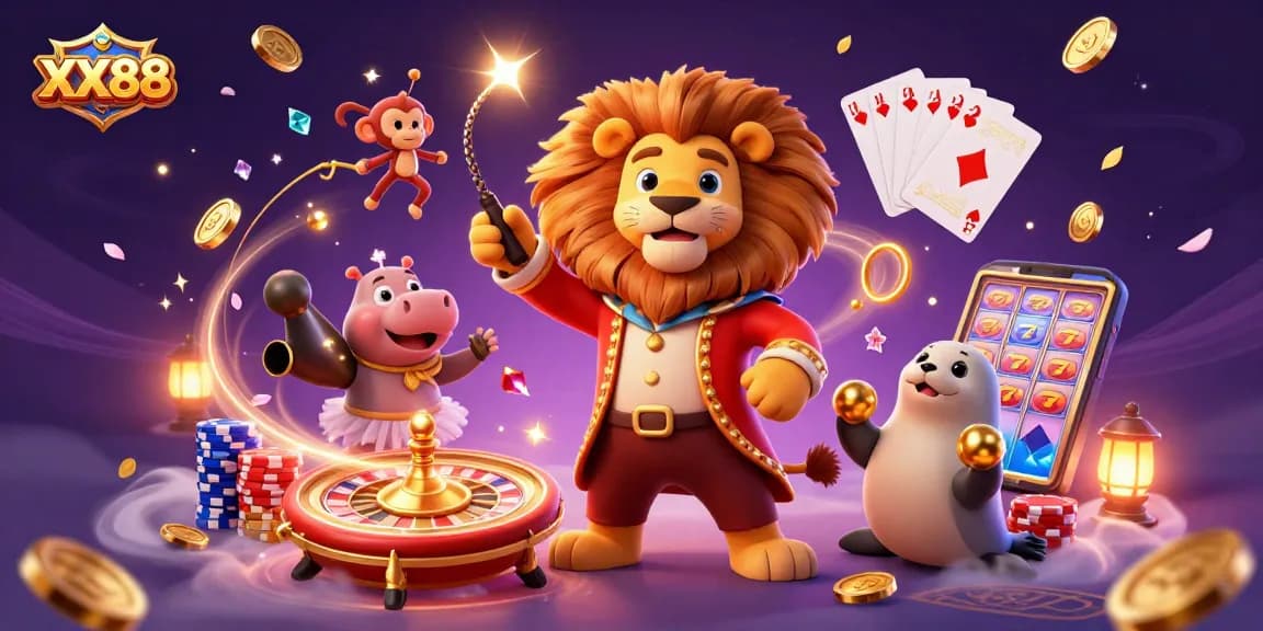 Engage with XX88's lively casino scene filled with colorful characters and dynamic gambling elements.