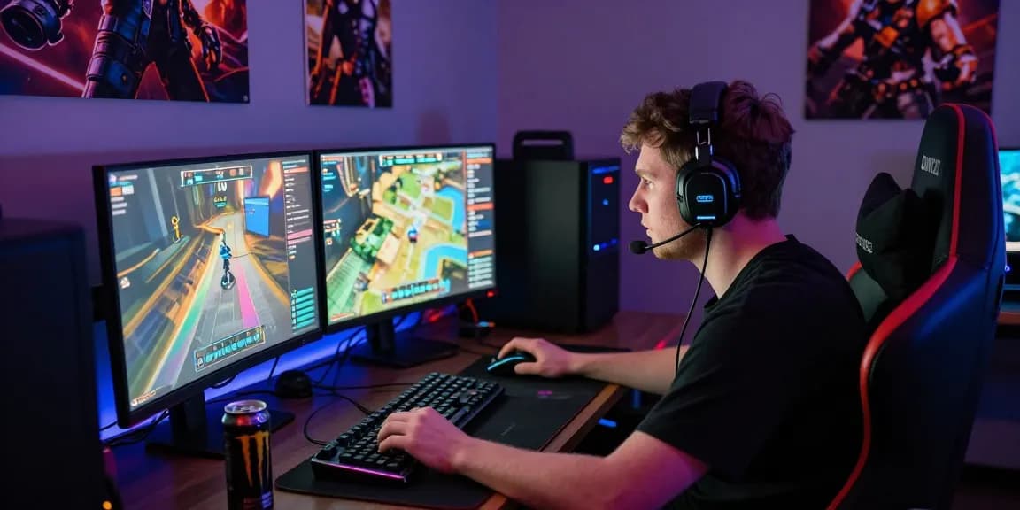 Intense gaming scene with DayZ Cheat graphics on screen and high-performance gamer setup