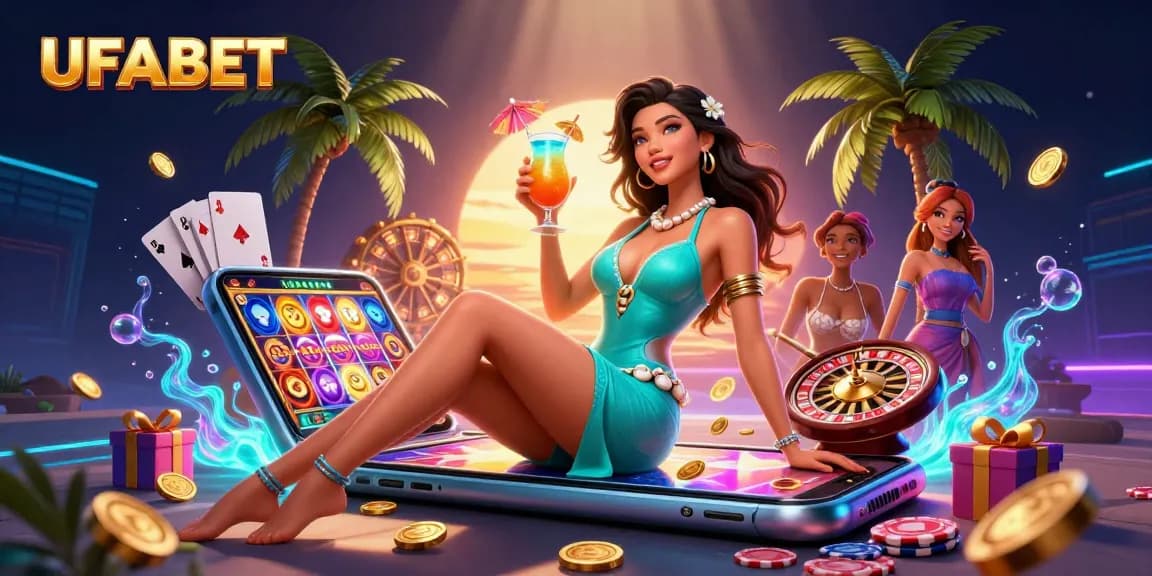 Experience thrilling gameplay at UFABET with vibrant slots and promotions in a casino resort.