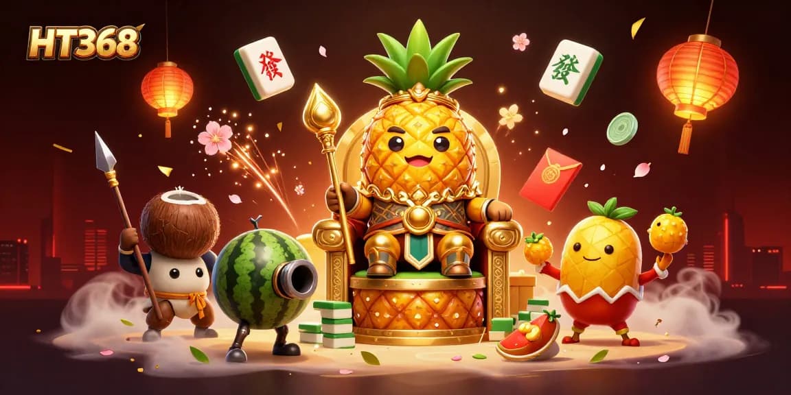 Engage with HT368's thrilling casino experience in an enchanting 3D illustration filled with vibrant game elements.