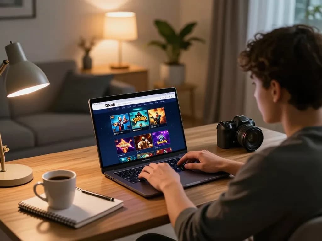 Player enjoying online gaming at DN88 trang chủ with modern setup and cozy atmosphere.