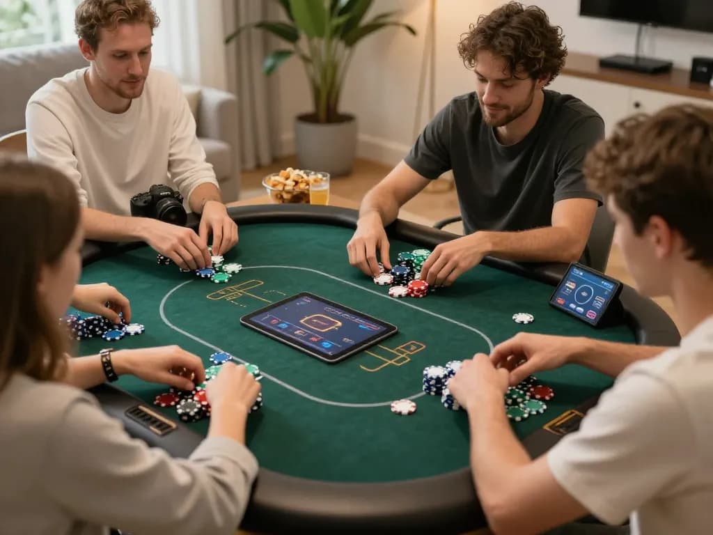 Players enjoy Go99 com online poker, engaging in strategy at home in a cozy setting.