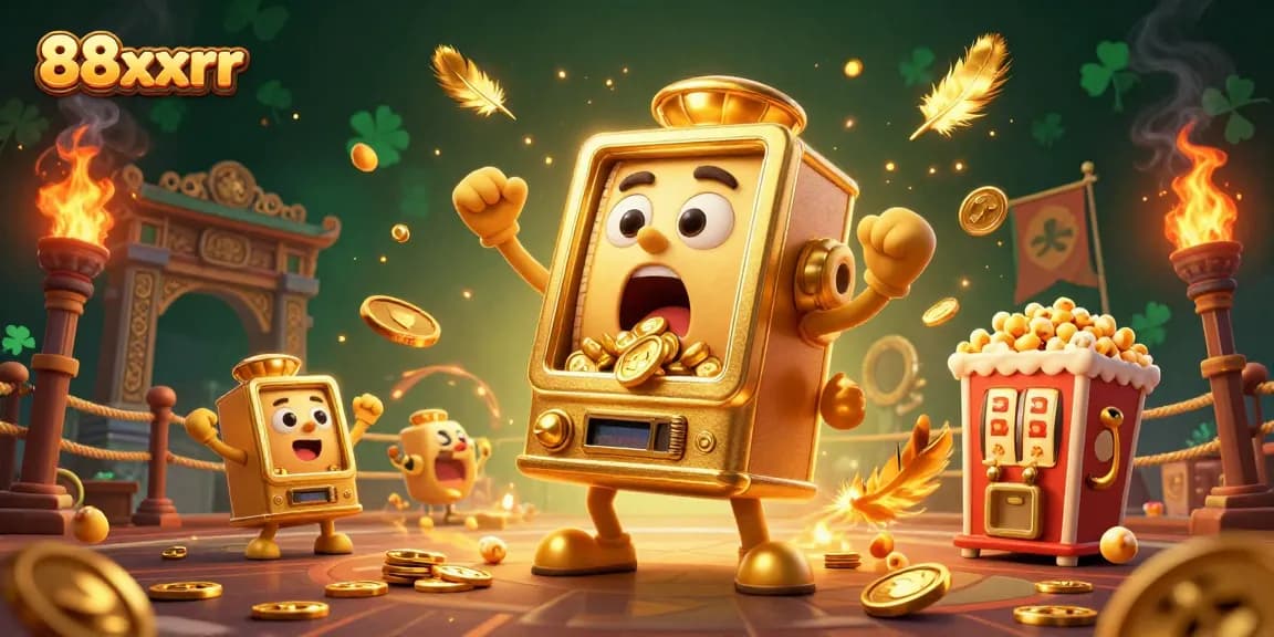 Watch the winning 88xxrr slot machine celebrate its jackpot amidst a lively casino atmosphere.
