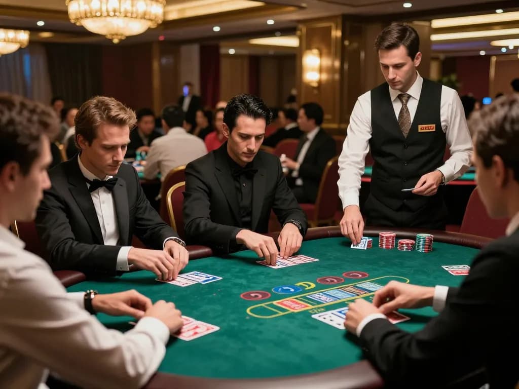 Engaging players in a game bài mb66 of baccarat at an upscale casino, showcasing thrilling bets and intense moments.