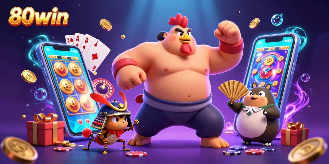 Spin to win with 80win in a rich, dynamic casino scene filled with excitement and game elements.
