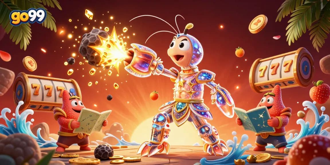 Experience thrilling wins with go99 in this vibrant 3D casino scene featuring a galactic samurai.