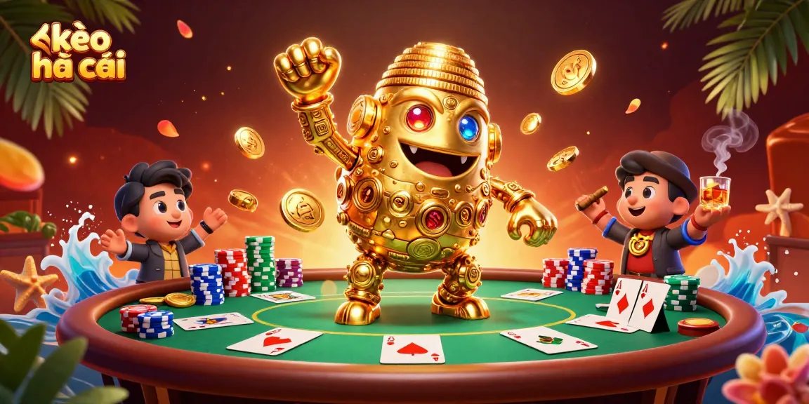 Engage in thrilling kèo nhà cái action with a golden golem and poker elements.