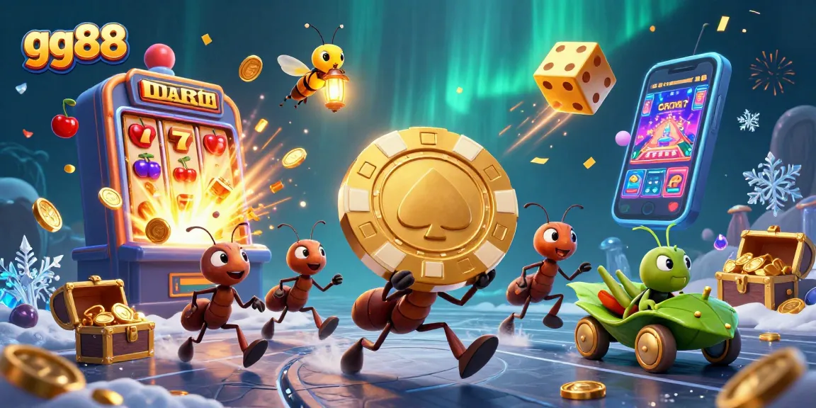Experience exciting wins at gg88 with lively characters hustling for big casino rewards in this vibrant illustration.