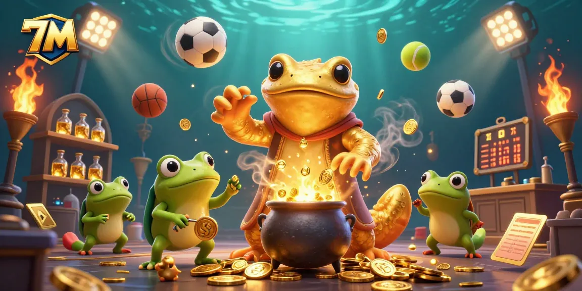 Experience thrilling sports betting action with 7M’s vibrant golden alchemist scene, showcasing dynamic game elements.