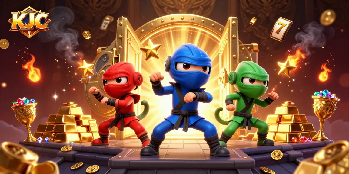 KJC's dynamic ninja chameleon team showcases thrilling synchronized martial arts surrounded by gold treasures.